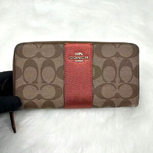 Coach Accordion Zip Wallet In Signature Canvas Metallic Clay
